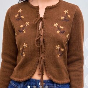 Cider Chocolate Floral Embroidered Cardigan
